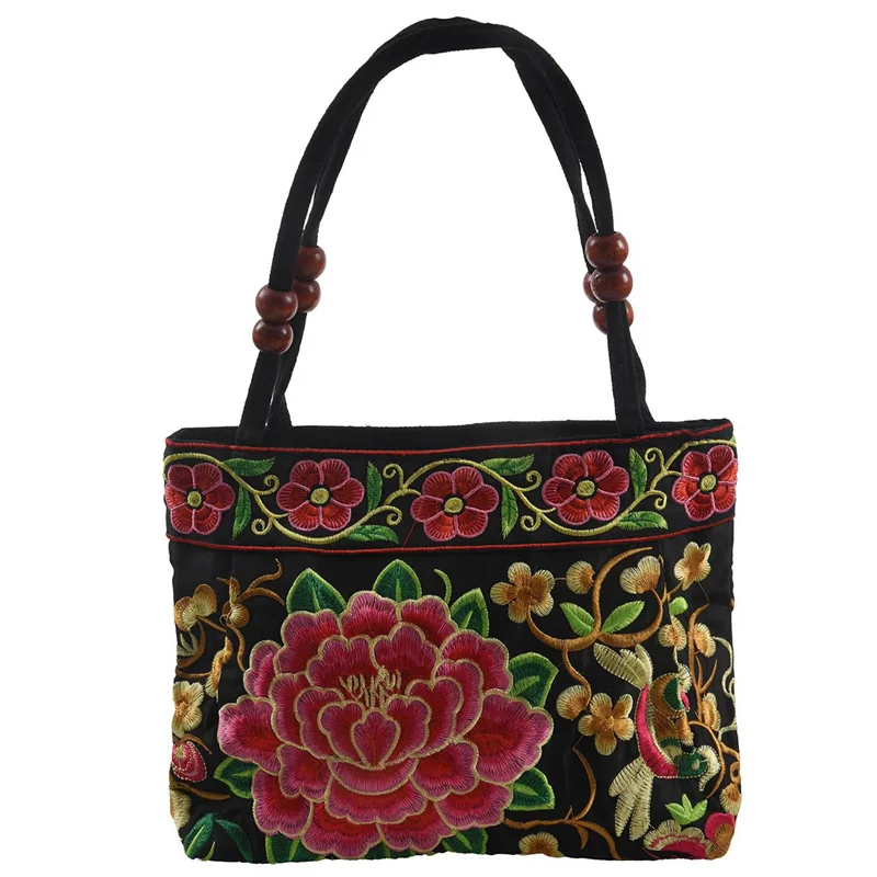 ABQR 3X Chinese Style Women Handbag Embroidery Ethnic Summer Handmade Flowers Ladies Tote Shoulder Bags Cross-Body(Red Peony)