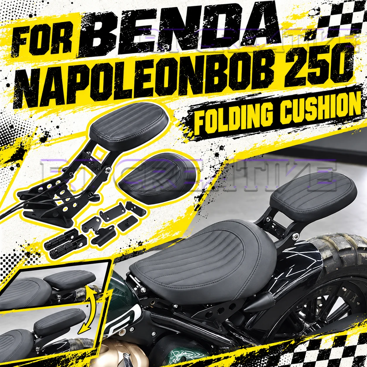 Motorbike Folding Hidden Rear Seat Retro Cushion Convert Single to Double Seat Fit BENDA Napoleonbob 250