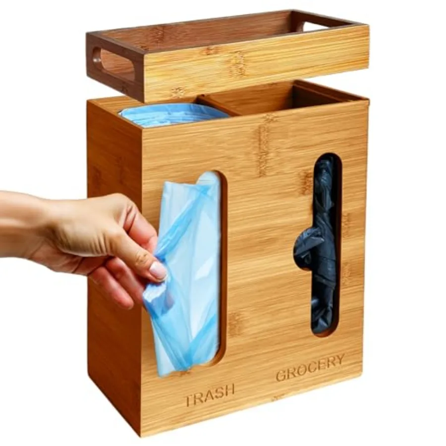 

Under Sink Organizer for Kitchen Cabinet - Bamboo Trash Bag Dispenser and Bag Holder Pantry Organizer and Garbage Roll Holder f