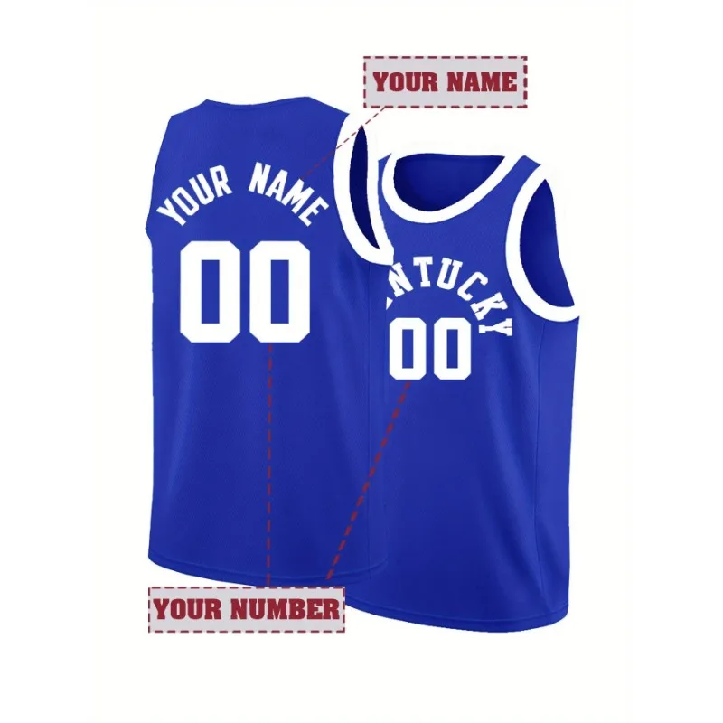 قميص كرة السلة كنتاكي مخصص للرجال، بدون أكمام، قمصان رياضية مطرزة حسب الطلب للرياضات الخارجية