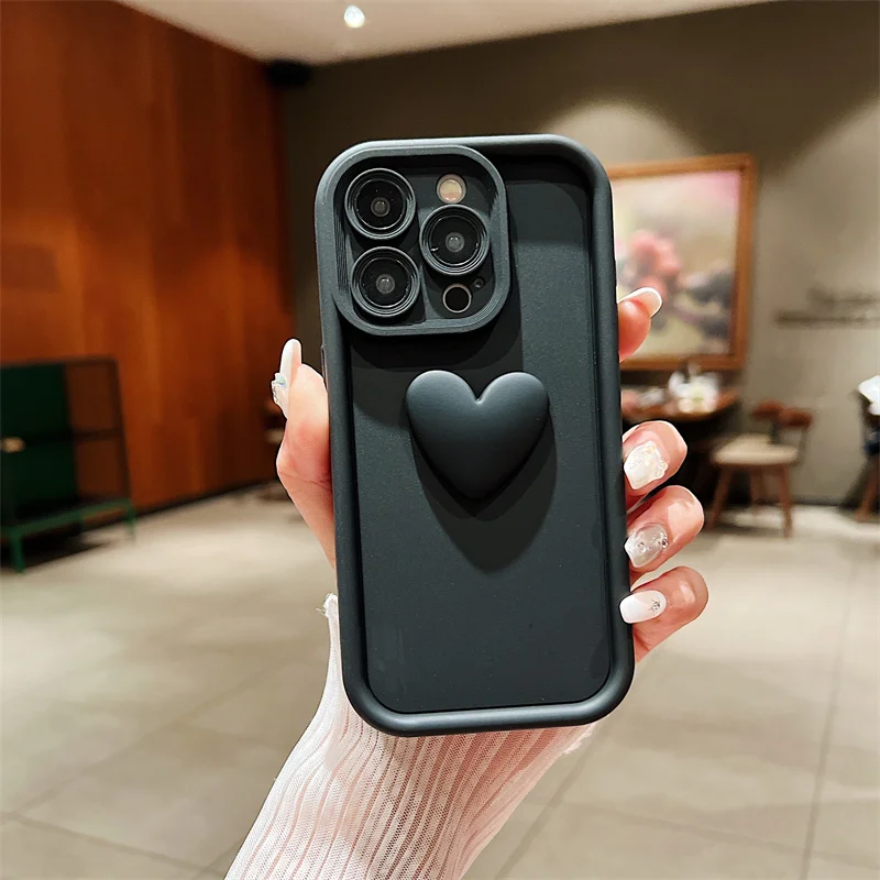 Luxury Cute 3D Love Heart Silicone Phone Case For iPhone 15 13 12 11 14 Pro Max X XR XS 6 6S 7 8 Plus SE Shockproof Candy Cover