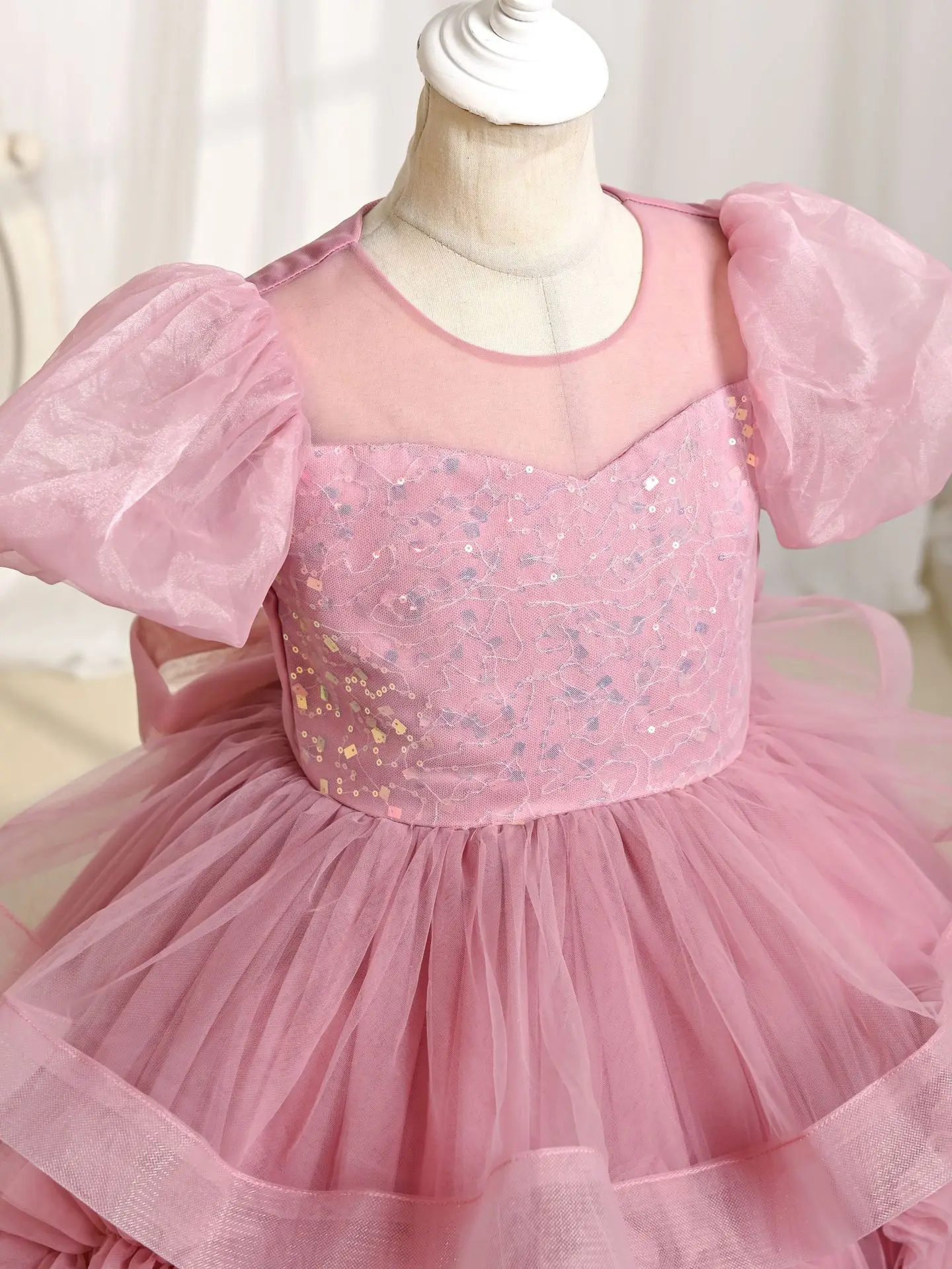 New Girl Party Dress Gown Child Girls' Festive Evening Dresses Kid's Clothes Tulle Tutu Sequins