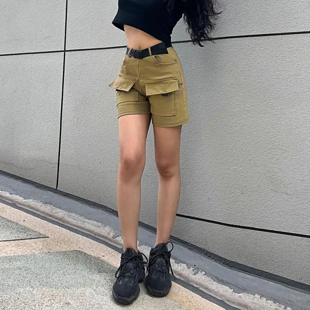 

Streetwear Women Cargo Shorts with Belt High Waist High Street Multi Pockets Butt lifted Casual Daily Wear Short Pants