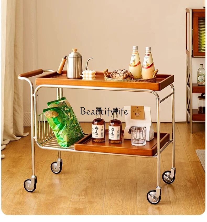 

*Solid wood tea trolley medieval retro Japanese movable coffee table