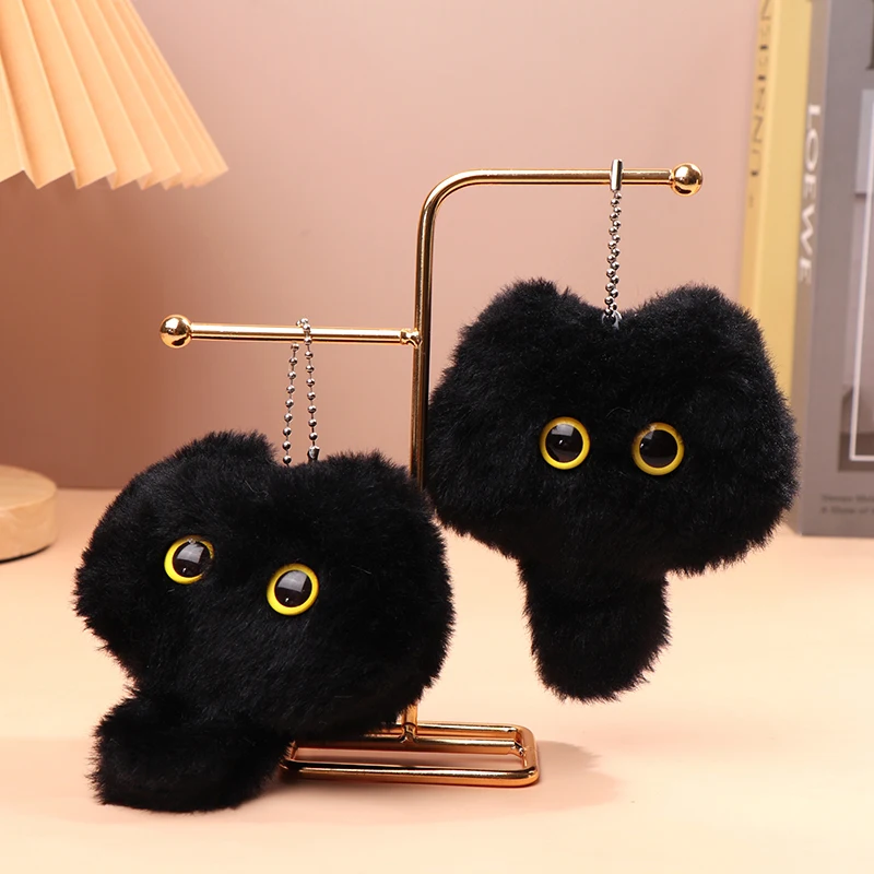 1Pc Briquettes Black Cat Plush Toy Cartoon Kitten Pendant Soft Stuffed Doll Keychain Car Key Ring Backpack Bag Decor