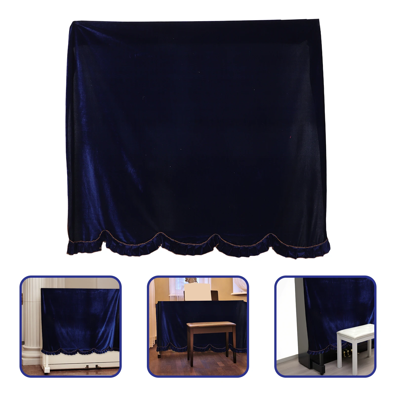 

Luxury Pleuche Full Piano Slipcover For Upright Vertical Dustproof Reusable Soft Washable Lace Trim Universal
