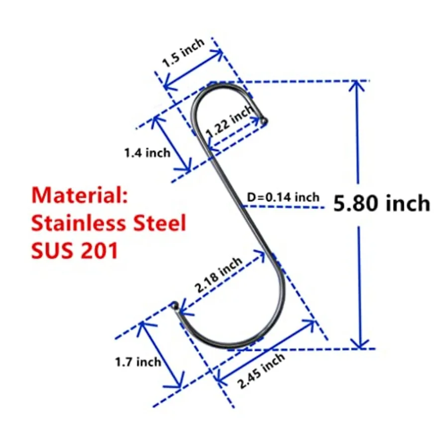خطافات S خطاف معدني معلق 12 عبوة من الفولاذ المقاوم للصدأ كبيرة 6 Ih مع سدادة مستديرة غير قابلة للانزلاق لخزانة الملابس وأكواب النباتات والمناشف