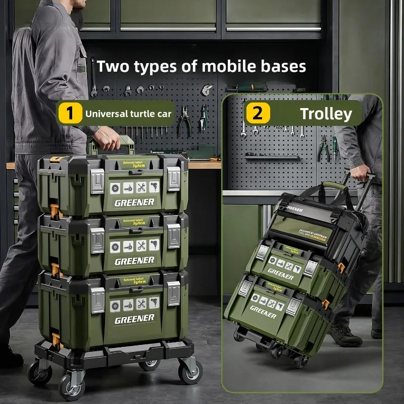 Organizer Box Tool Wide Storage Tote Luggage Rolling Handle Multi Function Box Tool Chest Stackable Toolbox Set Large Hardware