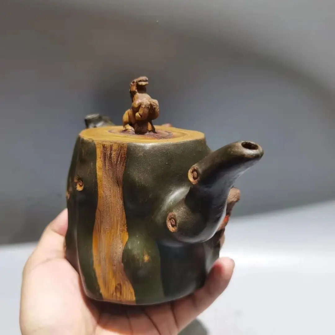 

8"Chinese Yixing Purple Clay Pot Pottery Monkey Horse Statue Pot Kettle Immediately enfeoffment Teapot Pot Tea Maker