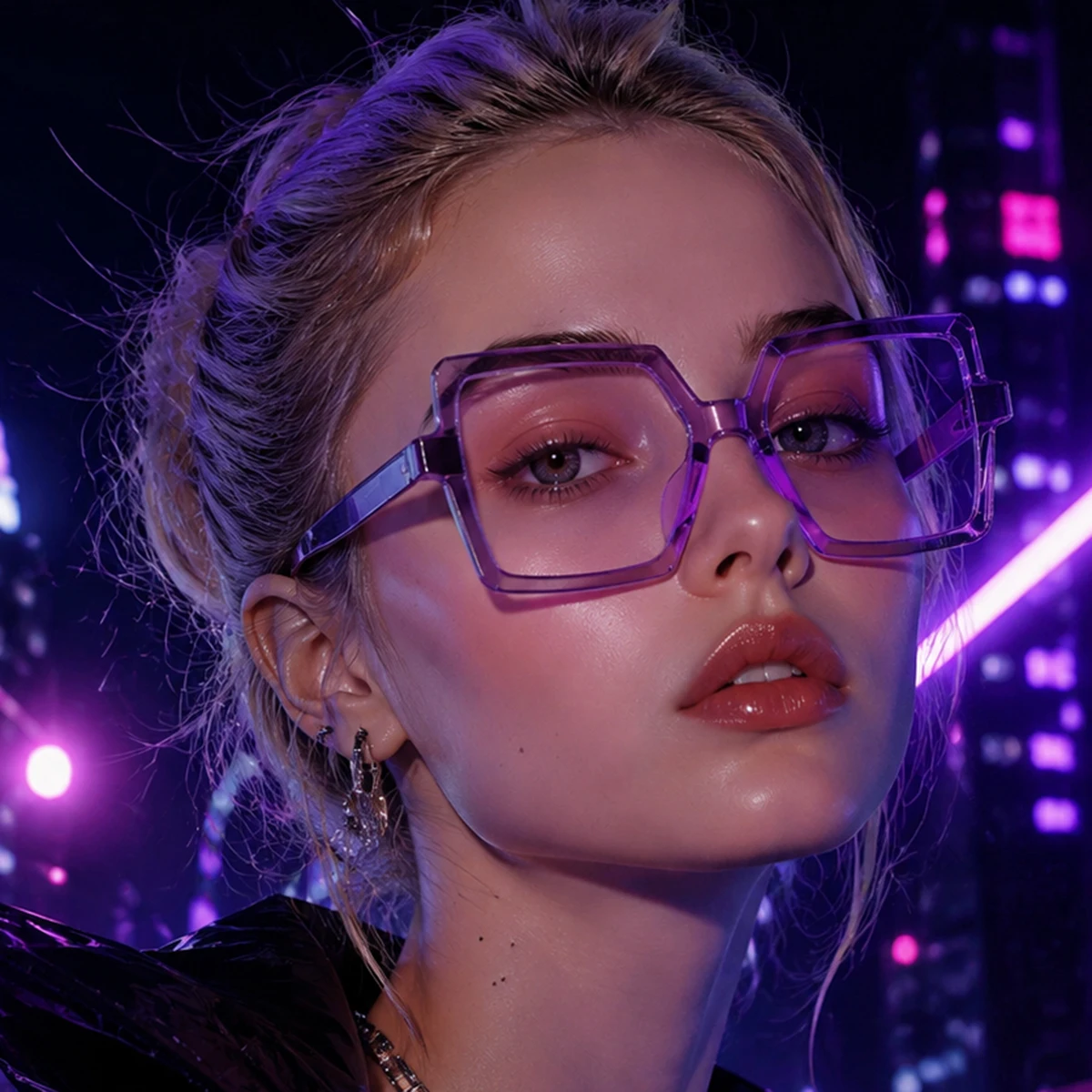 1 Pair of Women's Square Purple Printed Non-Prescription Glasses, Trendy and Eye-Catching, Make the Face Look Smaller, Fashionable and Versatile, Suitable for Fashionistas, Street Photography, Store Visits, Casual Outi