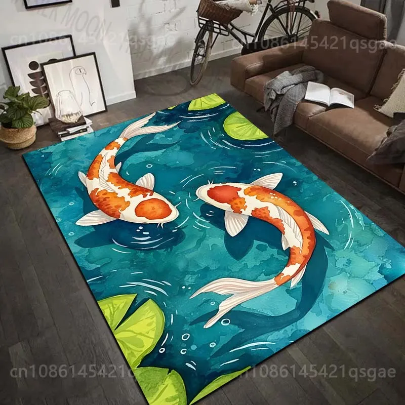 Verschiedene Größen: Koi-Fische schwimmen im Teich. Teppich für Wohnzimmer, Schlafzimmer, Sofa, Heimdekoration, rutschfeste Bodenmatte, luxuriöses Geschenk