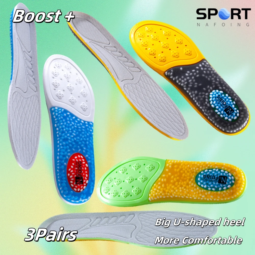 Plantilla deportiva mejorada con absorción de impacto, espuma viscoelástica, soporte de arco transpirable, almohadilla ortopédica para zapatos para hombres y mujeres, cuidado de los pies, 3 pares