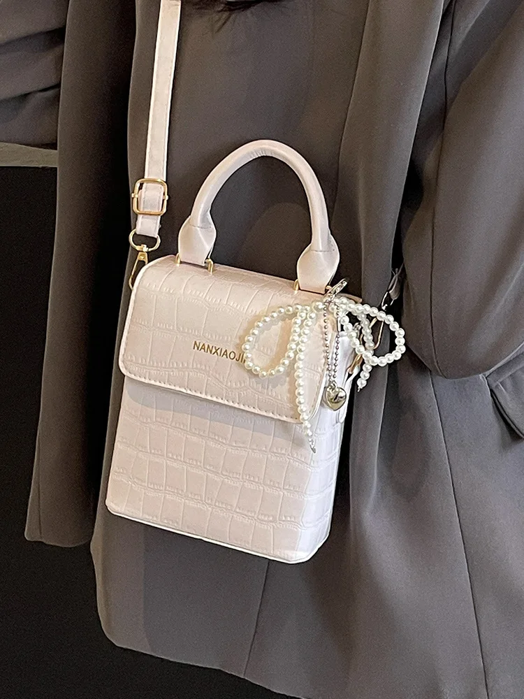 Fashion Crossbody Bag for Women 2024 Luxury Shoulder Bag Earphone/Lipstick/Key Handbag Female Totes PU Leather Pearls decoration