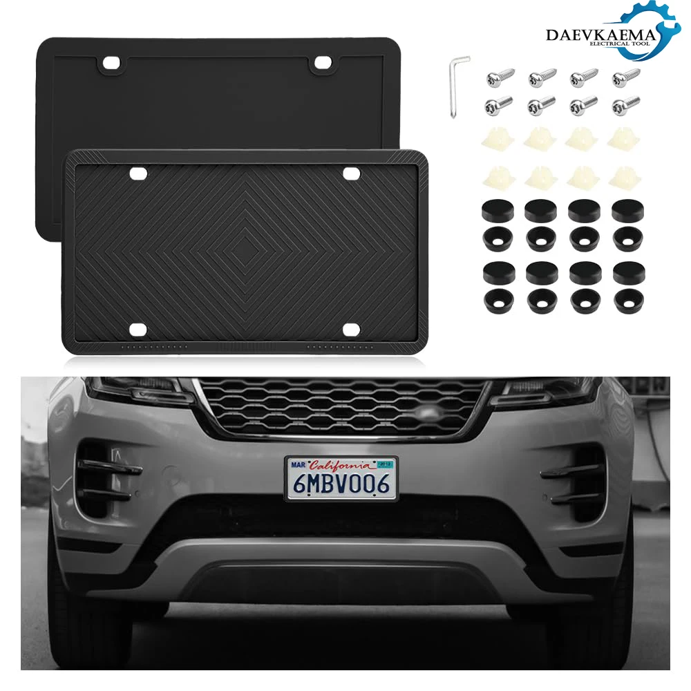 Silicone License Plate Frames with License Plate Screws Universal License Plate Cover Automotive Exterior Accessories 2PCS Set