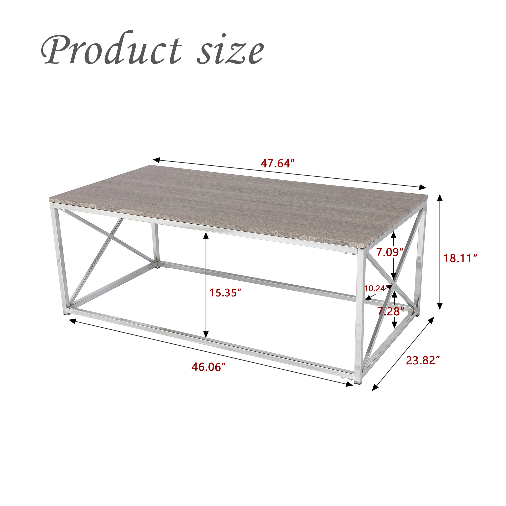 Coffee Table with Wood Top Modern Side Silver Coffee Table with Sturdy Metal Legs Quality Wood Rectangular Sofa Side Table