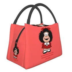 Kawaii Mafalda Insulated Lunch Bag for Outdoor Picnic Quino Argentina Cartoon Waterproof Thermal Cooler Bento Box Women