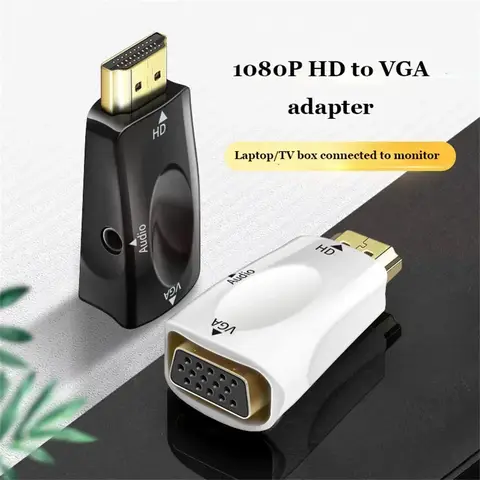 Convertitore portatile HD 1080p compatibile HDMI-Vga con jack audio da 3,5 mm Adattatore convertitore da maschio a femmina Cavo audio Aux
