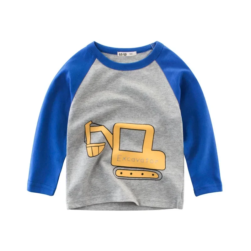 2024 Autumn T Shirt Cartoon Car T-shirt Boys Girls Baby Kids Clothes Cotton Long Sleeve Top for Boy Children\'s Clothing 2-9 Year