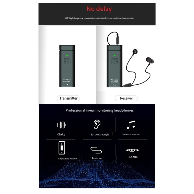 

A51Q-Wireless Earphone Monitoring System Kit Real-Time Ear Return Stereo Transmitter Receiver For Singer Band Stage IEM