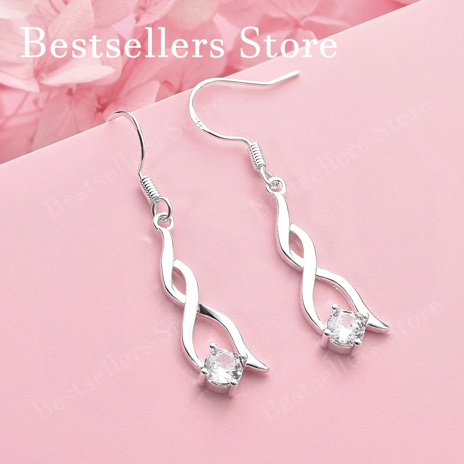 Exquisite 925 Sterling Silver Twisted and Wrapped Zirconia Earrings for Women - Fashionable Party Gifts and Wedding Accessories