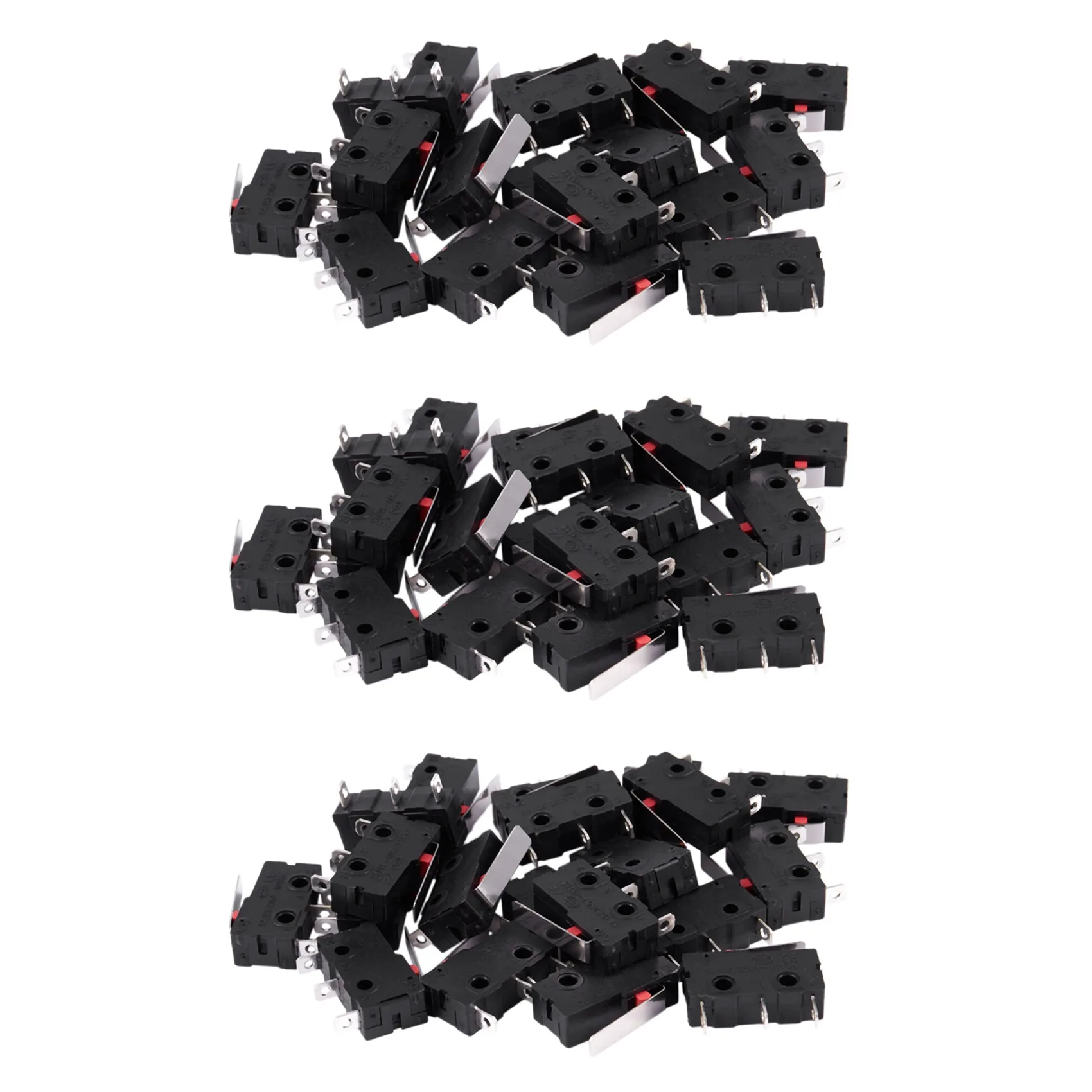 ZIZI 60 ชิ้น AC 125 โวลต์ 250 โวลต์ 5A SPDT 3 - Pin Momentary พลาสติก Micro - Limit Switch สีดํา + เงิน