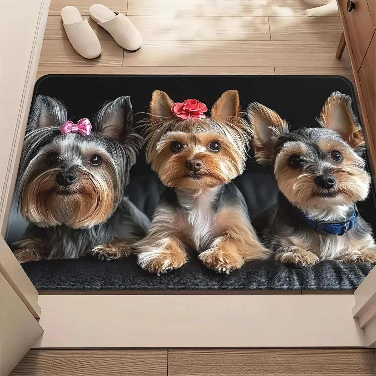 Yorkshire Terrier Dog Print Flannel Rug Non-Slip Absorbent Cute Pet Lover Floor Mat for Bedroom Living Room Home Decor