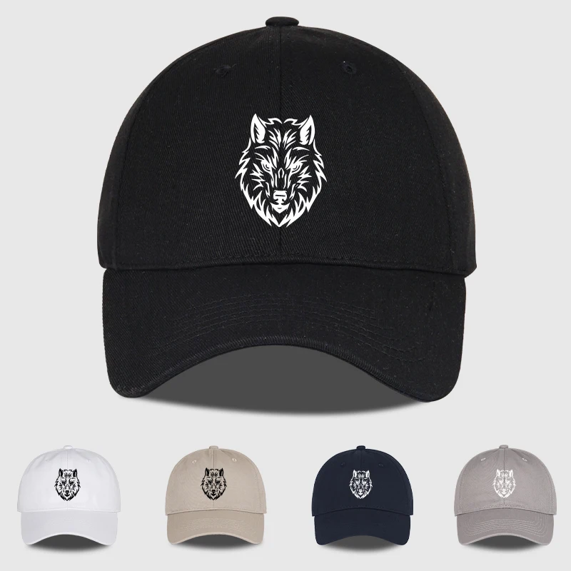 Wolf-Head Printed Soft-Top Baseball Cap Soft, Comfortable, L