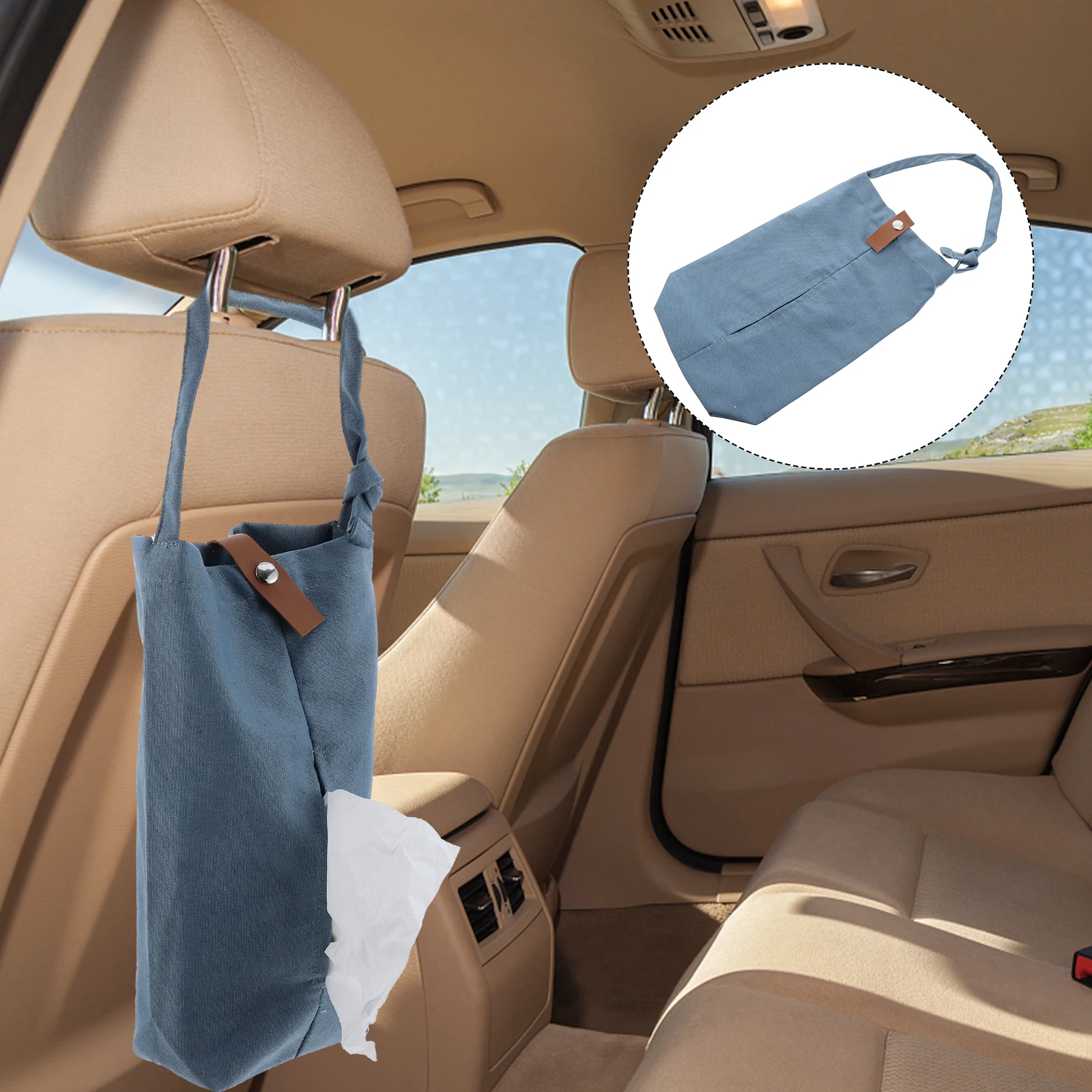

1pc Car Tissue Bag Canvas Backseat Hanging Holder Wall Mountable Napkin Case for Bathroom Bedroom Office Kids Room Easy Buckle