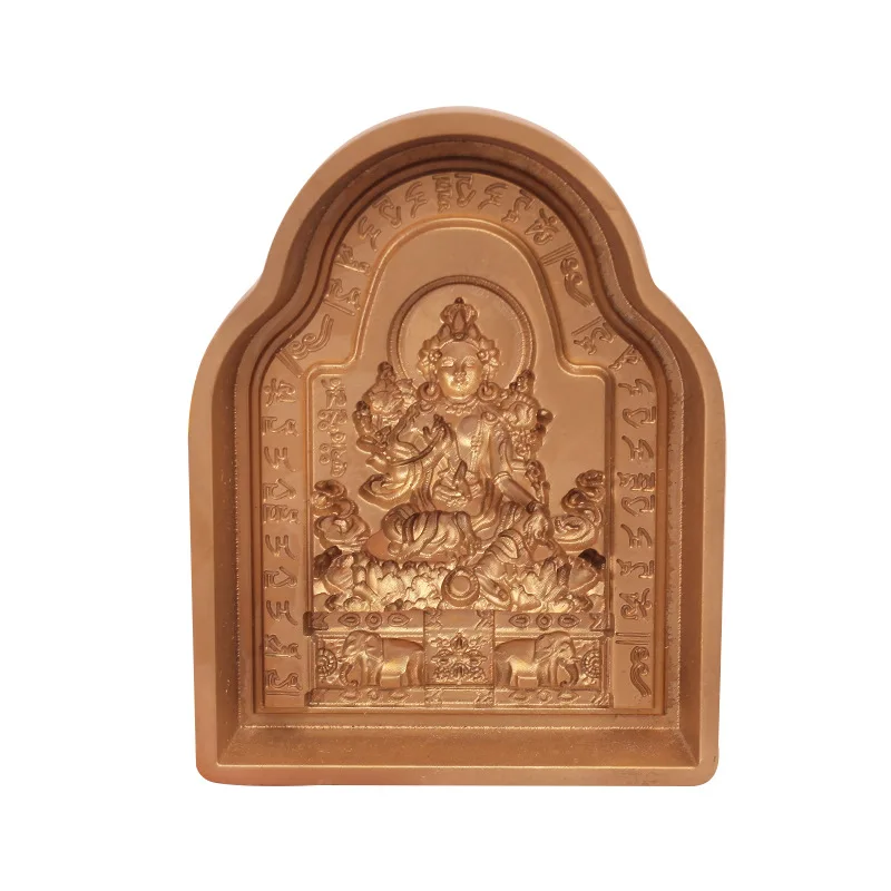 Brass Green Tara Portable Rubbing Mold, Buddha Statue Clay Replication Tool with Clear Patterns, Home Decor Ornaments