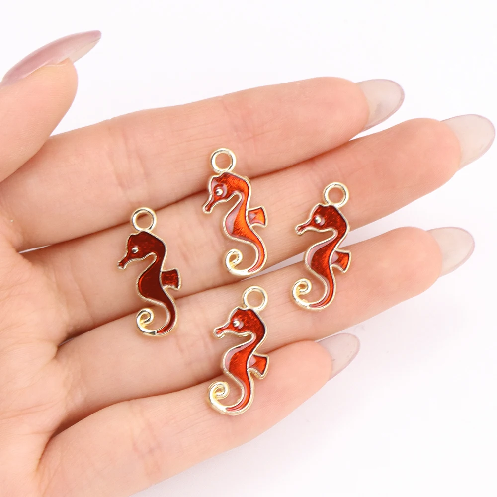 10Pcs 10x22mm Multicolored Enamel Seahorse Pendant Marine Life Charms for Earrings Bracelet Jewelry Making DIY Accessories