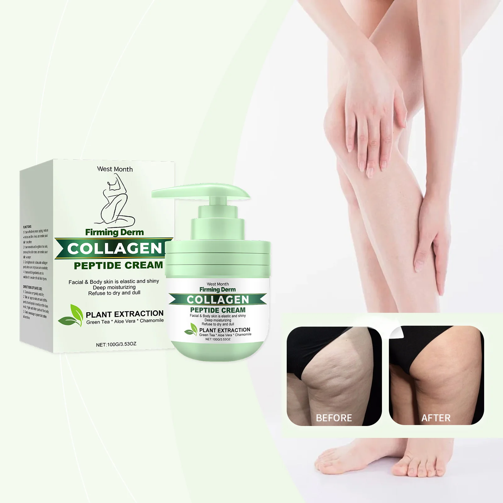 퍼밍 더머 콜라겐 펩타이드 크림 - 식물 추출물이 함유된 안티에이징 페이스 & 바디 모이스처라이저 - 탄력을 위한 깊은 수분 공급