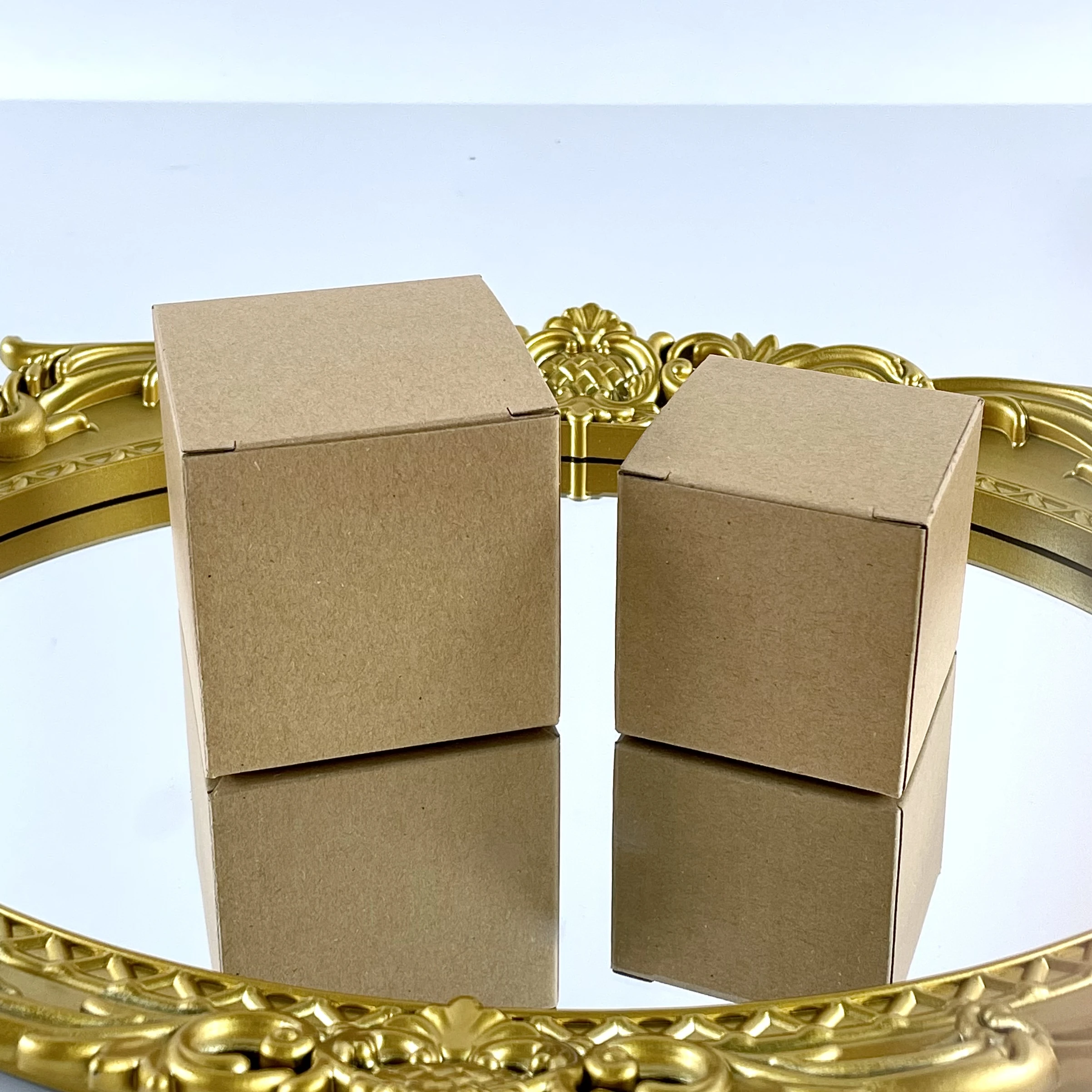 20/50pcs Multi Size Square Kraft Gift Packaging Box Brown Fold Packaging Gift Box Proposal Box For Baby Shower Birthday Party