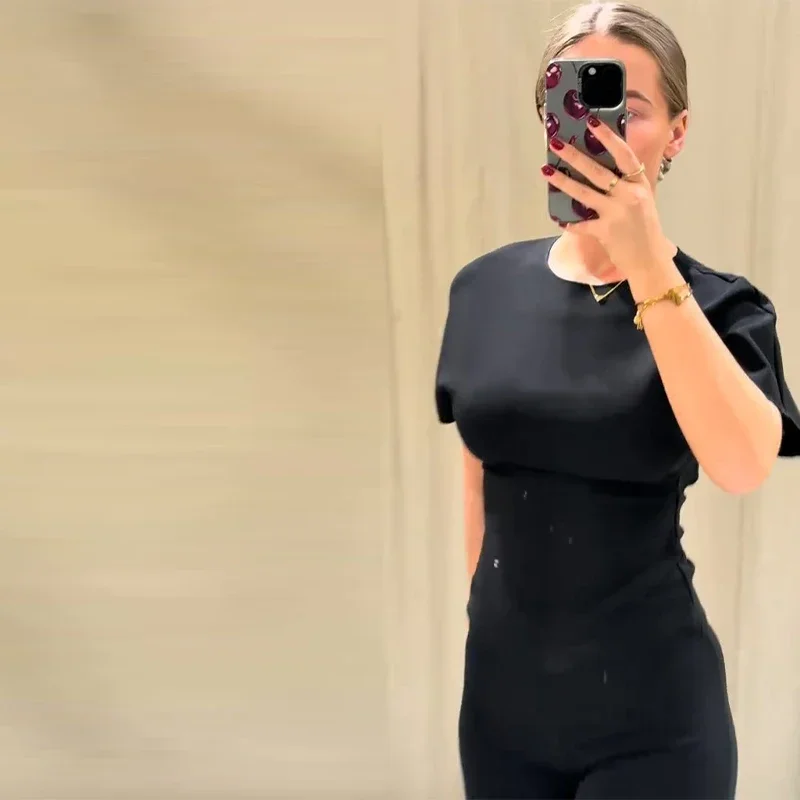 Sexy Rückenfreies Top und Hosen-Set für Damen, Einfarbiges Kurzarm-Oberteil mit Langer Schmaler Hose, Damenanzug für Sommer und Herbst 2026, Neu – Detail 15