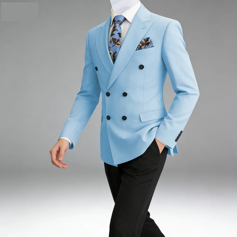 

Мужской двубортный смокинг 2025 с лацканами-капюшоном, 2 прорези, приталенный деловой костюм (пиджак + брюки)