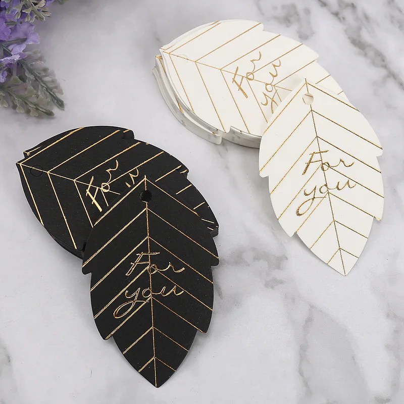 50pcs Leaf Shaped Paper Tags Garment Clothes Shoes Package Bags Hang Tag DIY Thank You Cards Labels Christmas Wrapping Paper