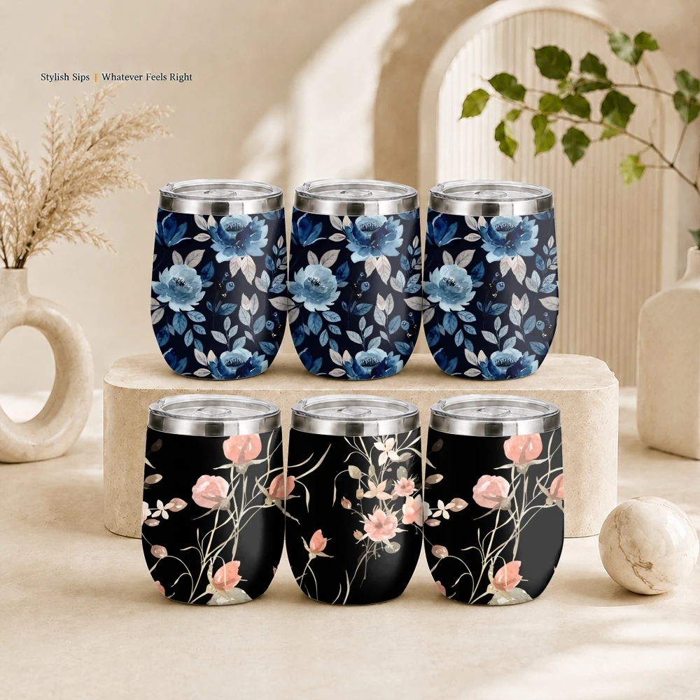 Dark Backdrop Florals Vacuum Flasks 12oz Insulated Stainless Steel Mug with Lid Travel Tumbler Double Wall Drink Coffee Cup