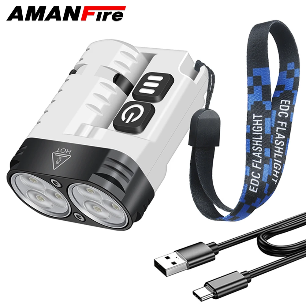 Amanfire U6 Aluminum Alloy EDC Flashlight Magnetic 1600LM High Power Built-in battery Torch Rechargeable Portable Keychain Light