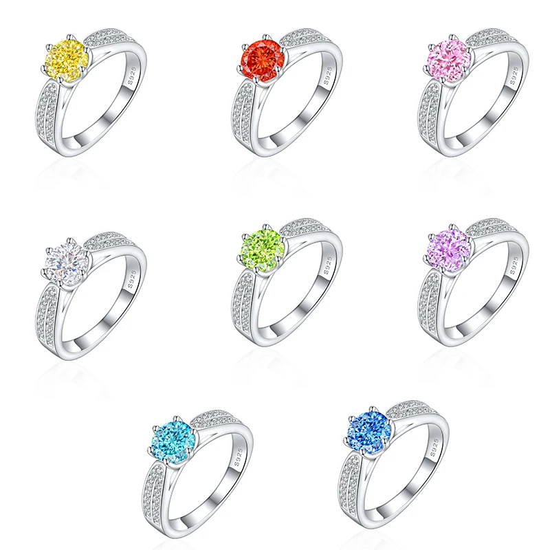 

Luxury Trendy Pure 925 Sterling Silver Ring 3a Cz Cubic Zirconia Multiform Color Women Round Stone Wedding Rings Jewelry
