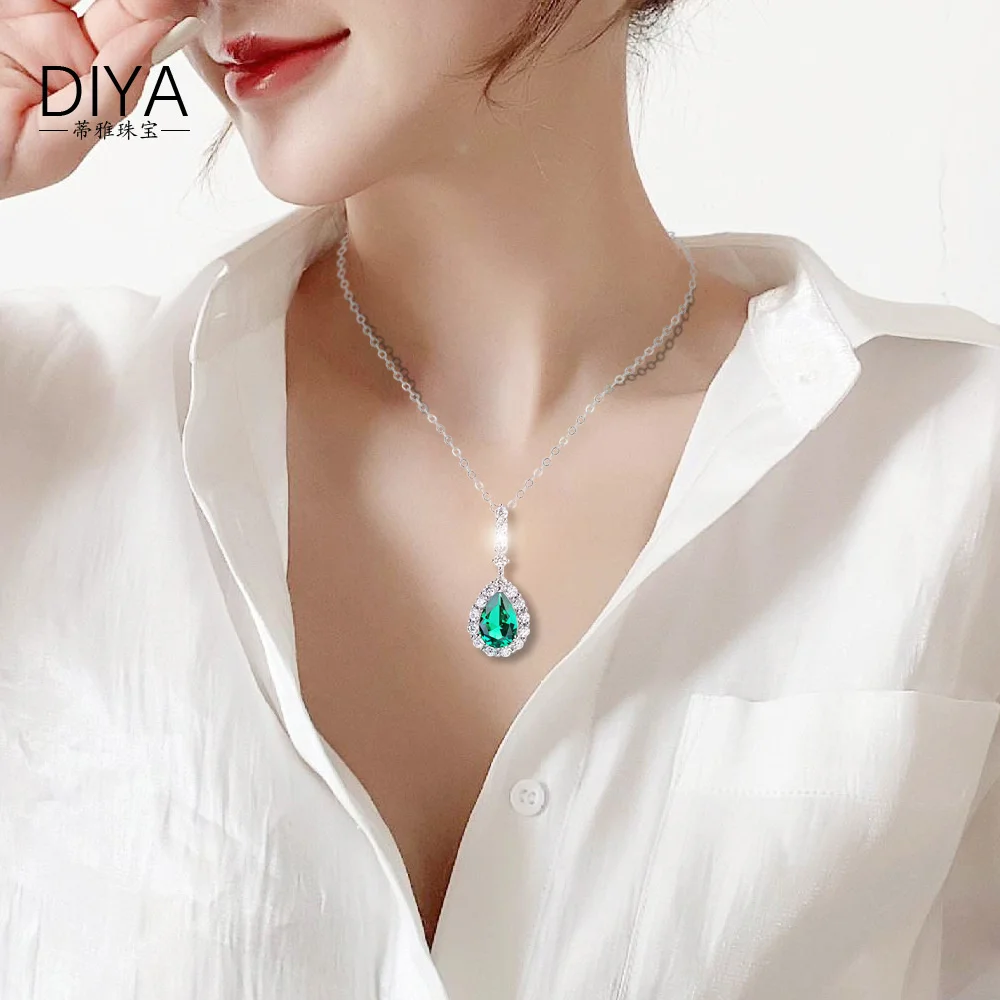 genuine real brand jewels Necklace 925 Silver Inlaid Water Drops Colorful Treasure Jewelry Korean Version Light Luxury high qual