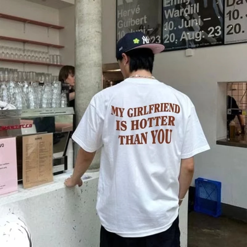 2026 White Oversized T-shirt, Back Retro Brown Bold Slogan Text Print, Y2K Casual Unisex Cotton Streetwear Tee