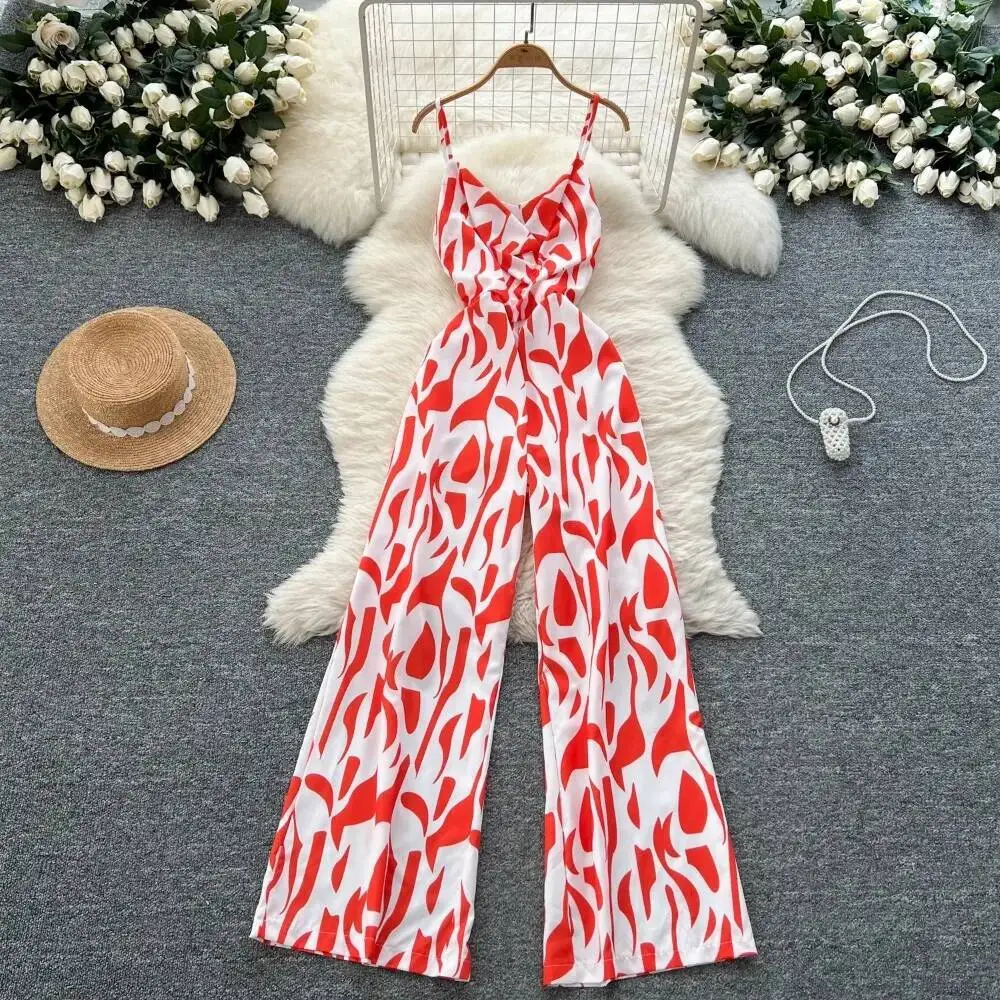 Commuter Holidays 2025 ฤดูร้อนJumpsuit Light RipeลมลดอายุสลิงSlimบอดี้สูทพิมพ์สบายๆเซ็กซี่Elegant Romper