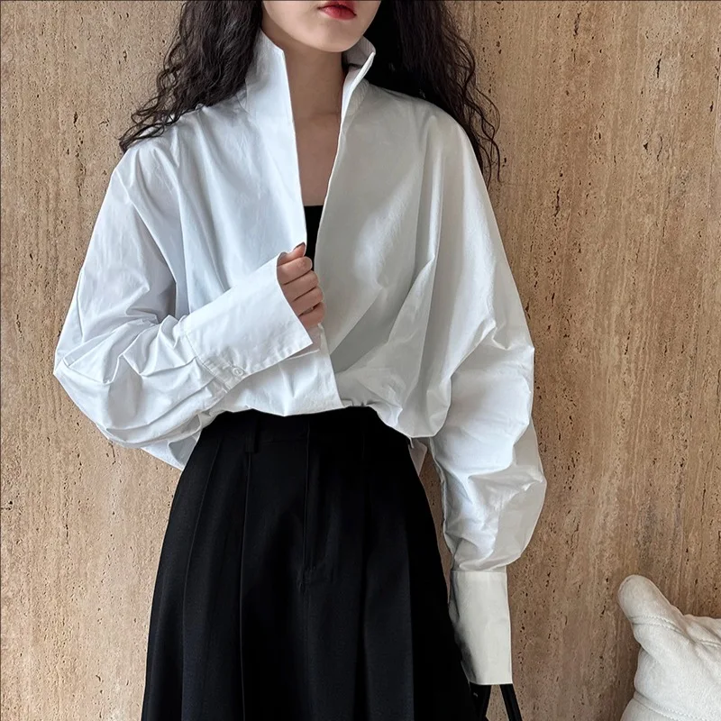 

Autumn new casual long sleeve deep V-neck loose shirt women