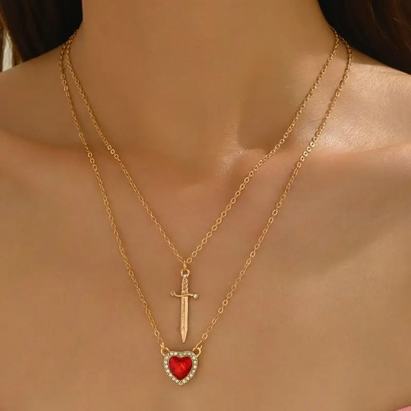 1 Set Collarbone Chain  Necklace Creative Heart And  Couple Necklace Fashion Accessories For Women Couple Gift Jewelry