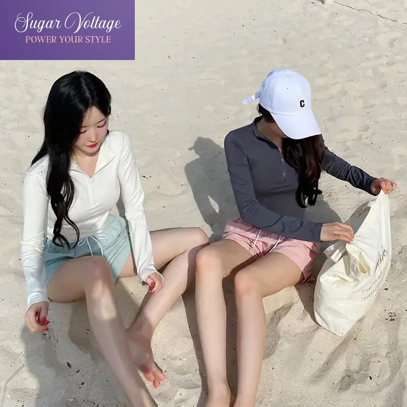 

Korean INS Style Rash Guard Swimsuit Set Long Sleeve Women Slimming Swimwear Shorts Sun Protection Fashionable Surfing Swimwear