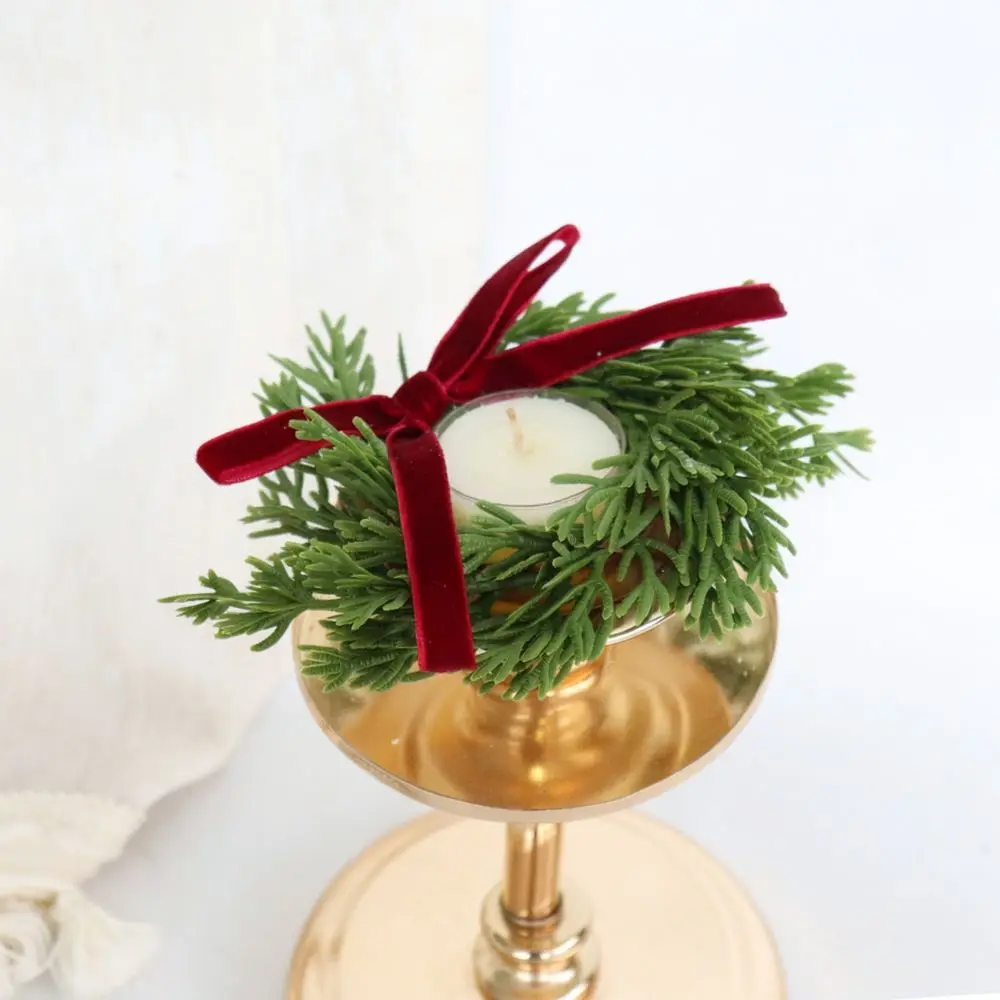 Burgundy Velvet Napkin Ring Pine Cone Christmas Candle Wreath Decorative Ornament For Seasonal Festive Holiday Table Decor