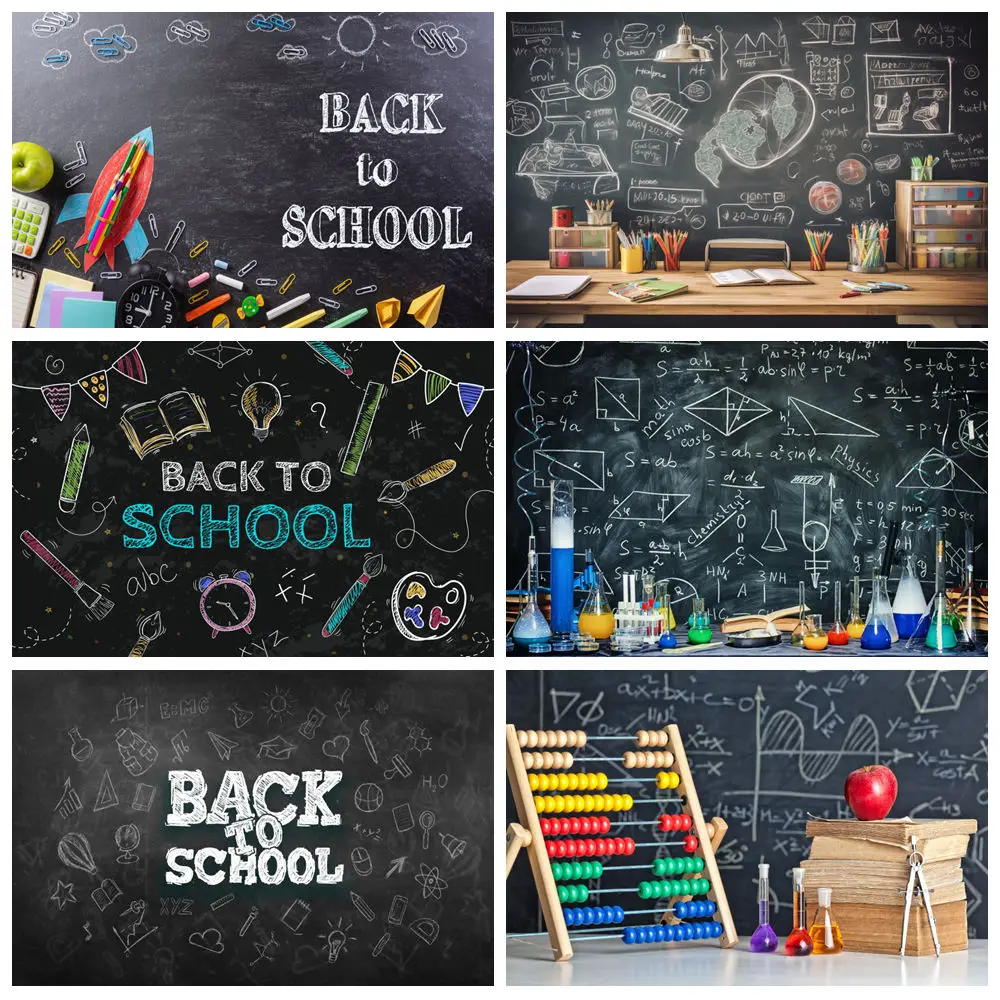 

Welcome Back To School Photography Backdrop Pencil Chalkboard Globe Book First Day of School Homecoming Photo Background Decor