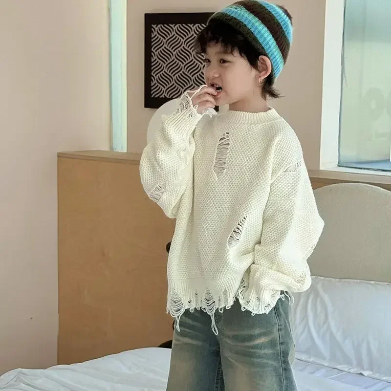 Children's Sweaters in The Autumn of 2024, The New Korean Version of The Handsome Sweater Boy Clothes with Holes image 2