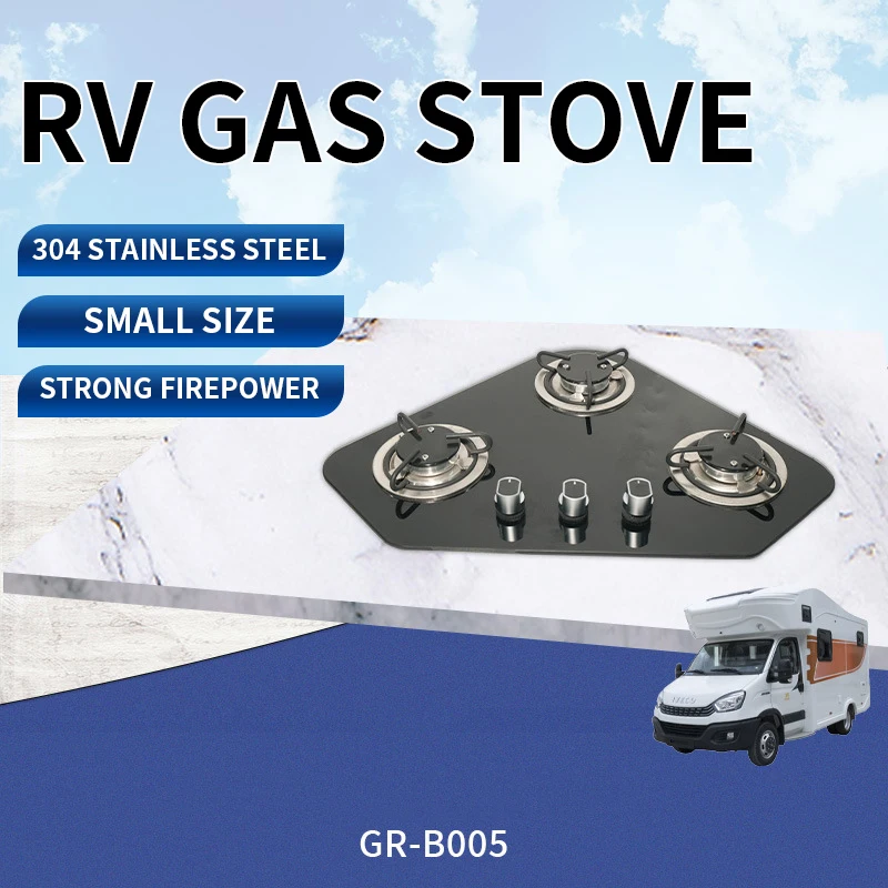 RV Yacht Gas Stove Glass Table Stainless Steel 3*1.8KW Three Burner Gas Stove GR-B005 Level 1 energy efficiency