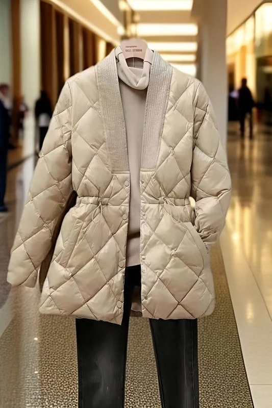 

Mid To Long Autumn New Plaid Cotton Jacket for Women with A Waist Cinching Temperament