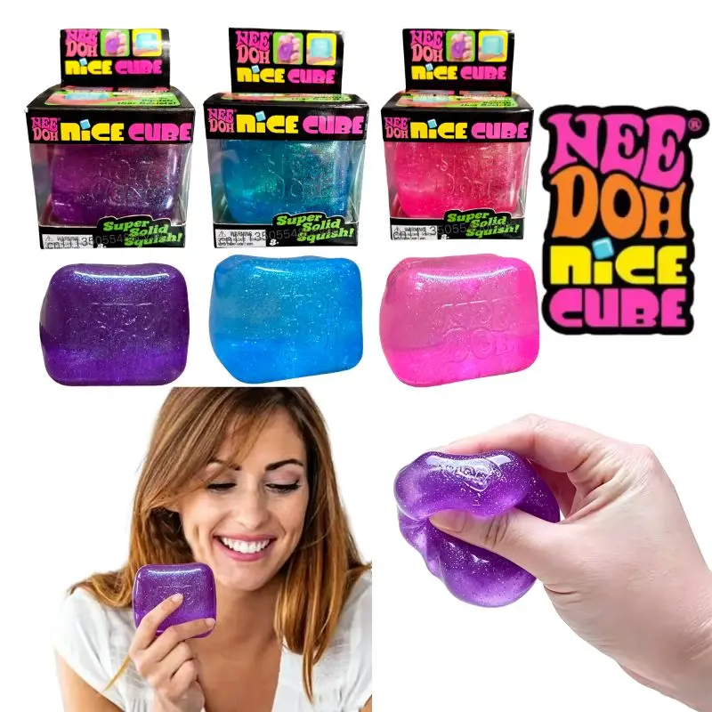 Needoh Schylling Maltose Glitzer Eiswürfel Weicher Quetsch-Slow-Rebound Sensorischer Fidget-Spielzeug Stressabbau für Alle Altersgruppen